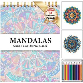 Animal Coloring Book for Adults Spiral Bound Adult Coloring Book for Relaxation with 12 Colored Pencils 50 Tearable Stress Relief Coloring Book for Women Mindfulness Anxiety Relief Gifts 8.5 X 11