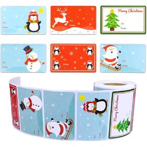 500Pcs Christmas Name Tags, 5 Styles Christmas Pattern Self Adhesive Labels, Christmas Holiday to from Tags Stickers Roll for Xmas Gift Boxes Bags Wrapping Paper (3.2 2inch)
