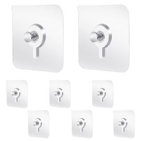 Mabor Drill Free Adhesive Hooks, 6Pcs Plastic Picture Hangers Without Nails Nail Free Wall Hangers Clear Foamboard Hanger No Nail Picture Hangers for Kitchen