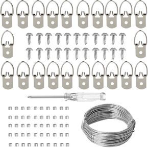 D Ring Picture Hangers Kit, YHYZ Heavy Duty D-Ring Picture Hanging Hooks (Medium) with Screws, 40 Sets, Hanging Wire Included, for Wooden Frame Mirror Clock Canvas Wall Decor
