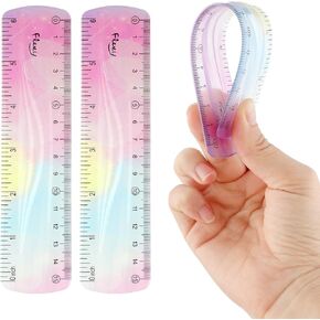 2Pcs Soft Bendable Ruler, Ymapinc 6Inch Flexible Ruler Plastic Bend Ruler with Centimeters and Inches Colorful Straight Ruler for School Classroom Office Kids Adults