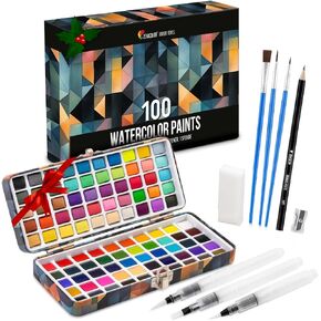 Zenacolor Watercolor Paint Set with 100 Colors - Water Color Pallet Adult & Kids with 3 Brush Pens - Vibrant, Neon, Pastel & Metallic Watercolor Paint