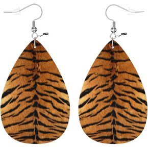Zokola Tiger Print Leather Earring Teardrop, Brown Black Stripes Animal Tiger Skin Double-Sided Dangle Earrings Lightweight Leaf Earrings Making Supplies Jewelry