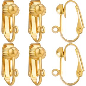 Beebeecraft 1 Box 36Pcs Clip Earring Connectors 925 Sterling Silver Interchangeable Non-pierced Clip On Earring Findings Components with Open Loop Flat Back for Jewelry Making Diy Crafts 16.5x7.5x13mm