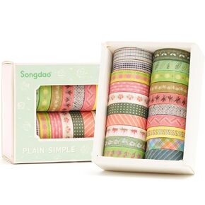 20 Rolls Basic Washi Tape Set Japanese Arts Adhesive Tapes Simple Patterns Decorative Masking Tape Sets for Craft, Kids, Scrapbook, DIY, Gift Wrapping (Style One)