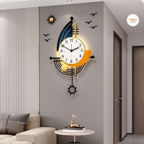 ساعة حائط حديثة تعمل بالبطارية 30 بوصة تصميم قارب كبير ساعات حائط البندول لديكور غرفة المعيشة 3D ساعة صامتة ملصق ديكور حائط غير موقوتة لغرفة النوم والمكتب والمنزل والمطبخ
