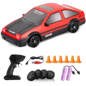 Mini Rc Drift Cars, Remote Control Drift Boys Car 2.4GHz, 15km/H High-Speed Four-Wheel Drive Racing Adult Toy Car, with Led Lights, 2 Rechargeable Batteries, Suitable for Boys and Girls Gift