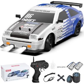 RC Drift Car Remote Control Toy Rally Sport Car 1:16 4WD 18KM/H High Speed Model Vehicle 2.4GHz 2 * 7.4V 500mAh with LED Lights Spray Rubber Tire Off-Road Vehicle Truck Hobby Toys Adults & Kids