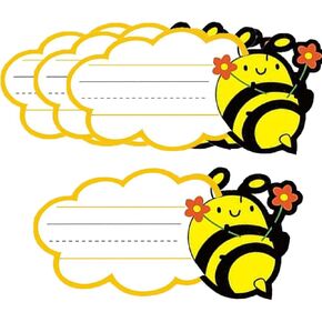 48PCS Bee Name Plates Tags for Classroom Teacher Nameplates for Classroom Desks Self Adhesive Name Plates Student Bee Name Tag Labels for Kindergarten Primary School Teacher Supplies