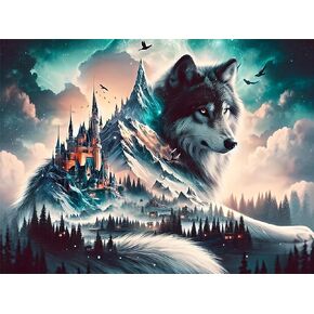 5D Diamond Art Kits for Adults Wolf Diamond Painting Kits for Adults Beginners, DIY Paint With Diamond Gem Art Dots Painting Kits Animal Wolf for Decor Home Walls Decor and Holiday Gifts 16x12n