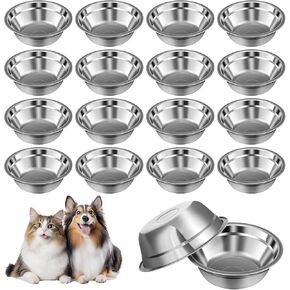 16 Pcs Pets Bowl Bulk 15 oz Pet Feeding Bowl Stainless Steel Dog and Cat Bowls Pet Feeder Metal Small Puppy Raised Food and Water Bowls for Small Medium Pets Supplies