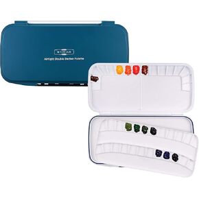 Mijello Double Decker Watercolor Palette, 40 Paint Wells, Teal, 13.25" x 6.75" x 1.25", 1
