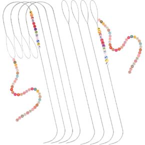 8Pcs Large Big Eye Curved Beading Needles Bead Spinner Needles 5.5 Inch Stainless Bead Needle for Bead Spinner Big Eye Beading Needles Waist Beads Bracelet Necklace Making
