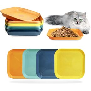 Fhiny 12PCS Whisker Fatigue Relief Cat Bowl, 6 in Shallow Kitten Food Dish Saucer Wheat Straw Minimalist Single Kitty Plate Wide Flat Wet Food Bowl for Short Legged Cats Square-Shallow