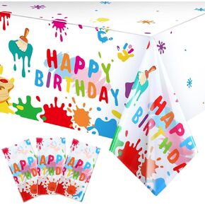 3 Pieces Art Paint Party Tablecloths Happy Birthday Table Cover Paint Splatter Party Table Cloth Disposable Plastic Painting Supplies for Kids Birthday Artist Theme Decorations 108 x 54 Inch