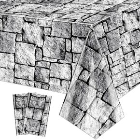 4Pcs Stone Wall Tablecloths, Cobblestone Tablecloths, Rectangular Brick Tablecloth, Stone Printed Table Cover, Stone Wall Backdrop for Medieval Castle Knight Halloween Party Supplies, 51 x 86 Inch