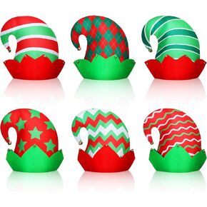 Suhine 6 Pcs Christmas Unisex Elf Felt Hats, Jingle Bells Xmas Hats for Kids Adults, Green and Red Holiday Santa Hat Elf Bell Hat Funny Hats for Christmas Holiday Party