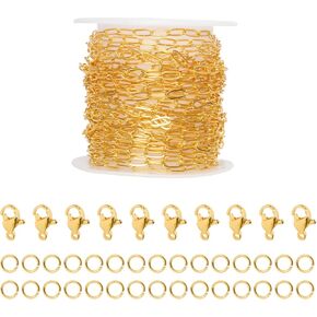 5 Meters Gold Necklace Chain for jewelry making Paperclip Chain Link Roll Extender Chains with Lobster Clasps and Jump Rings for DIY Craft Jewelry Making