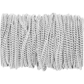 Silver Plated Curb Chain [1.5mm/33Feet] Flat Twisted Links Chain Bulk Roll Brass Metal Thin Necklace Chains for Jewelry Making,DIY Craft