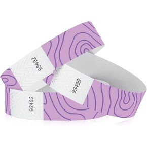 500 WristCo Purple Topographic Tyvek Wristbands for Events – Security Cuts & Tamper-Proof Design to Prevent Reuse – Premium-Grade Bracelets for Hospital & Medical ID, Party & VIP Identification
