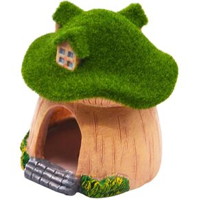 Fish Tank Hideout Landscape, Green Moss Mushroom House Aquarium Decoration, Reptiles Fish and Shrims Shelter Landscape Cave Decor
