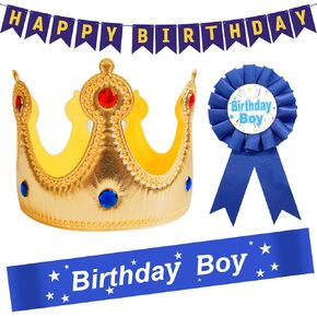 4 قطع عيد ميلاد الصبي الطرف مجموعة عيد ميلاد دبوس عيد ميلاد الملك تاج عيد ميلاد الصبي وشاح عيد ميلاد راية الصبي الزينة للبنين أطفال موضوع عيد ميلاد فستان عيد ميلاد لوازم حفلات الصور الدعائم in Kuwait