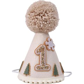 YOUAME Winter Boho Snowflake 1st Birthday Hat - First Birthday Party Decorations For Boys And Girls,One Snowflake Felt Cone Hat Outfit,Winter Wonderland Party Decor,Bohemian Baby 1st Birthday Crown