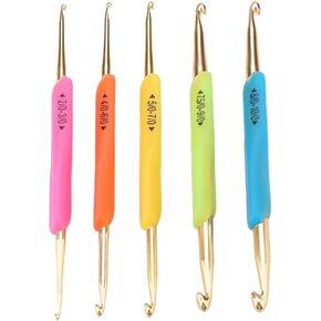 Double Head Crochet Hook Set, Aluminum Tip Knitting Needle Set with TPR Soft Rubber Handle (Random Color)
