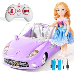 Remote Control Car for Girls 4-7, RC Car for Kids with Doll, 100 mins with Rechargeable Battery, 1:18 Scale 2.4Ghz, Birthday for Grils