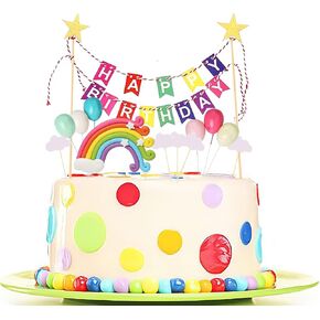 Rainbow Cake Topper, 15-Piece Cake Decoration Set, Lnclude Colorful Rainbow Clouds Balloon Stars, For Boy Girl Kid Birthday Baby Shower Party Baking Decoration Supplies