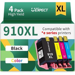 LEMERO UEXPECT 910XL Ink Cartridges Replacement for HP 910XL Ink Cartridges Combo Pack Fit for HP 910XL Ink Cartridges for HP Printers HP OfficeJet Pro 8025e 8028e 8015e 8025 8028 8034, 4 Pack (BKCMY)