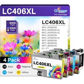 LC406XL Ink Cartridges Replacement for Brother LC406 XL LC 406XL LC406 High Yield Inks Work for MFC-j4335DW, MFC-j4535DW, MFC-j5855DW, MFC-j6555DW, MFC-j5955DW (BK C M Y, 4 Pack)