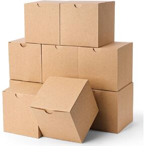 VGOODALL 50PCS Mini Gift Boxes, 4 x 4 x 4 inches Kraft Paper Favor Boxes Tiny Cardboard Boxes Brown Treat Boxes for Wedding Birthday Party