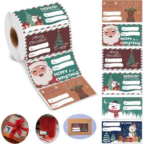 Christmas Gift Tags Stickers, 500PCS Present Tags, Christmas Label Stickers, Christmas StickerTags, 6 Classic Designs Christmas Gift Tags Self-Adhesive for Women Men Christmas Decorations