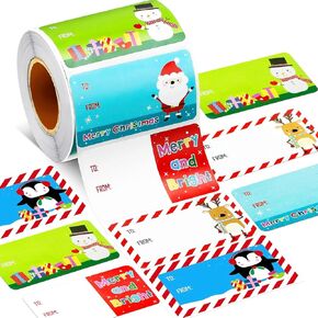 500Pcs Christmas Gifts Tags Stickers Christmas Cartoon Penguin Snowman Santa Claus Labels Stickers for Gifts Christmas Name Tags for Envelope Kids Blessing Gift