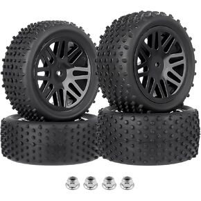 Preglued 12mm Hex Wheel Rims Rubber Tires with Foam Inserts OD 86mm/3.38" for Traxxas Bandit WLtoys 144001 Redcat 1/10 RC Off-Road Buggy Car, Set of 4 (Color C) in Kuwait