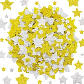Glitter Foam Stickers Silver Gold Stars Shaped Stickers Christmas Self Adhesive Sticker for Art Craft Supplies Scrapbook Card Decoration 300Pcs
