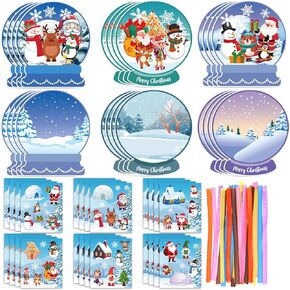 HOWAF 24 Pcs Winter Christmas Craft Kits Winter Polar Snowmen Stickers Decorations Make Your Own Xmas Santa Ornament, DIY Winter Animal Crafts for Xmas Class Activity Party Supplies