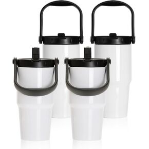 PYD Life Sublimation Tumblers Blanks 20 OZ White Vacuum Insulated with Portable Lid and Sippy Up Straw Travel Coffee Mugs Cups for Tumbler Heat Press 4 Pack