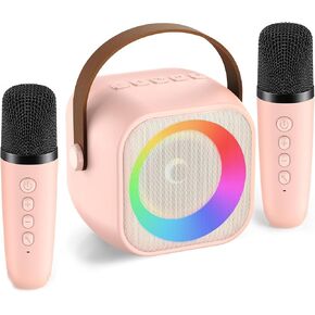 Karaoke Machine for Kids Adults, Mini Portable Bluetooth Karaoke Speaker with 2 Wireless Microphone and Lights, Birthday Gifts for Girls Ages 4, 5, 6, 7, 8, 9, 10, 12+ Family Home Party (Pink)