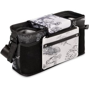 WONDERFOLD Parent Console Stroller Organizer with Insulated Cup Holders, Hook and Loop Closure Handle Attachment, 2 Storage Pockets, and Removable Shoulder Strap for Easy Transportation