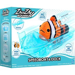 John Adams Zhu Zhu Pets | Zhu Zhu Aquarium Speedboat and Dock Playset | Electronic Pets | Ages 4+, Blue