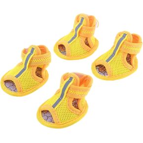 uxcell® 2 Pairs Rubber Sole Yellow Mesh Sandals Yorkie Chihuaha Dog Shoes Size XS