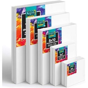 KEFF Stretched Canvas for Painting - 10-Pack - Blank Painting Canvas - 2 of Each; 4x4, 5x7, 8x10, 9x12 and 11x14 Canvas, 100% Cotton Pre-Primed, Great for Pouring, Acrylic, Oil, Wet and Dry Art Media