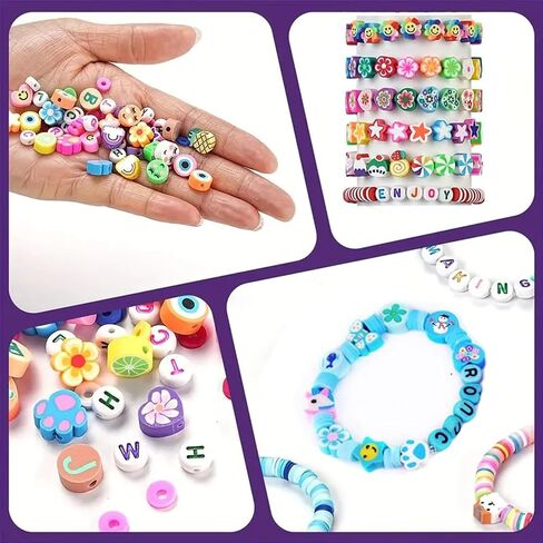 Bracelet Making kit, 1000pcs Polymer Clay Beads Bracelet Making kit, 24 Styles Fruit, Flower, Cake, Butterfly, Necklace, Earrings, DIY Bracelet Making kit Accessories for Women in Saudi Arabia
