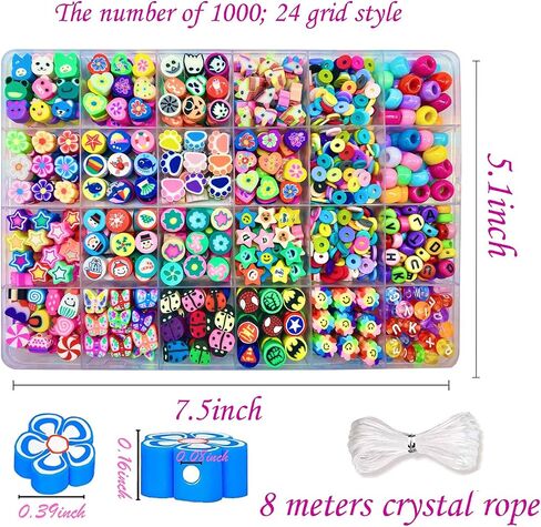 Bracelet Making kit, 1000pcs Polymer Clay Beads Bracelet Making kit, 24 Styles Fruit, Flower, Cake, Butterfly, Necklace, Earrings, DIY Bracelet Making kit Accessories for Women in Saudi Arabia