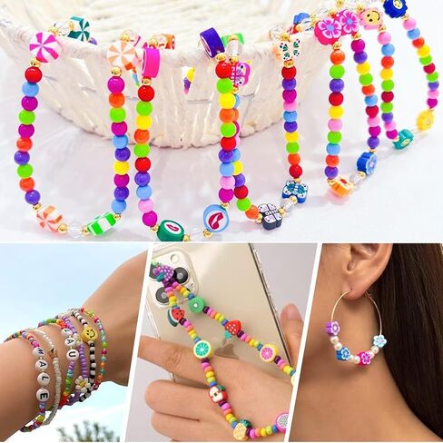 Bracelet Making kit, 1000pcs Polymer Clay Beads Bracelet Making kit, 24 Styles Fruit, Flower, Cake, Butterfly, Necklace, Earrings, DIY Bracelet Making kit Accessories for Women in Saudi Arabia