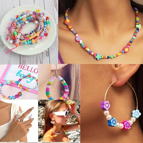 Bracelet Making kit, 1000pcs Polymer Clay Beads Bracelet Making kit, 24 Styles Fruit, Flower, Cake, Butterfly, Necklace, Earrings, DIY Bracelet Making kit Accessories for Women in Saudi Arabia