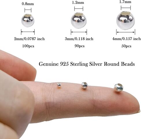 90 Pieces Genuine 925 Sterling Silver Round Ball Beads 3mm Tiny Spacer Beads Jewelry Making Loose Beads Finding for DIY Bracelet Necklace Dangle Earring in Kuwait