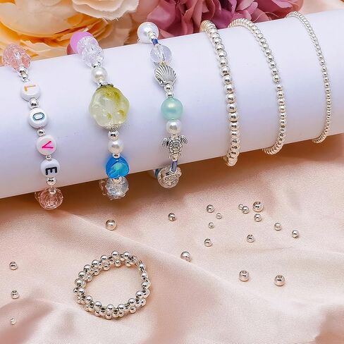 90 Pieces Genuine 925 Sterling Silver Round Ball Beads 3mm Tiny Spacer Beads Jewelry Making Loose Beads Finding for DIY Bracelet Necklace Dangle Earring in Kuwait